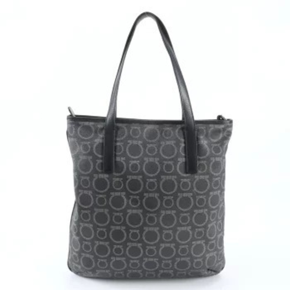 Salvatore Ferragamo Gancini Leather Tote Bag Commuter Shoulder Bag Black